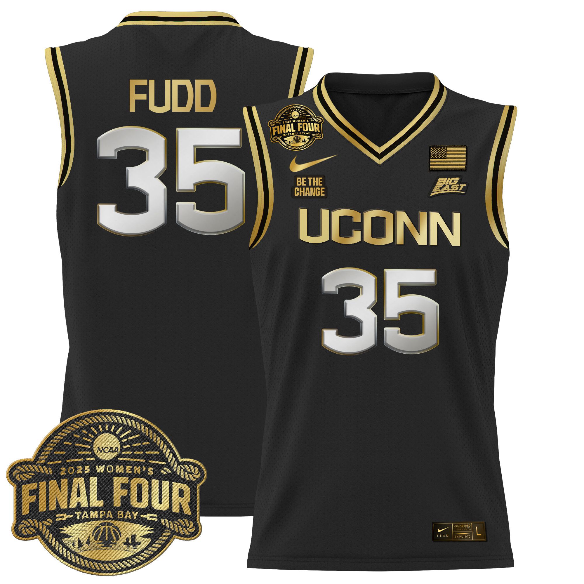 Men UConn Huskies 35 Fudd Black Nike 2025 Big Eat Final Four Patch Lightweight Basketball NCAA Jersey
